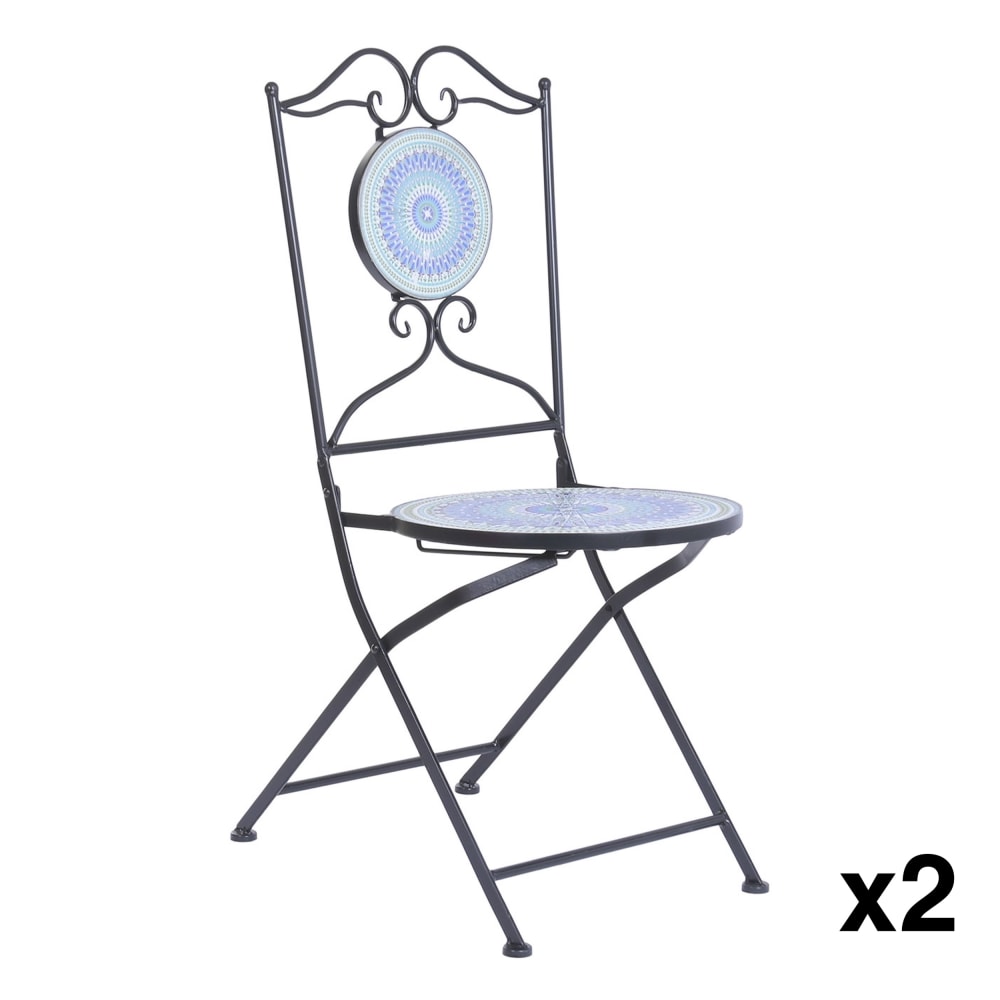 Lot 2 chaises extérieures en fer et céramique multicolore 42x50x90 cm
