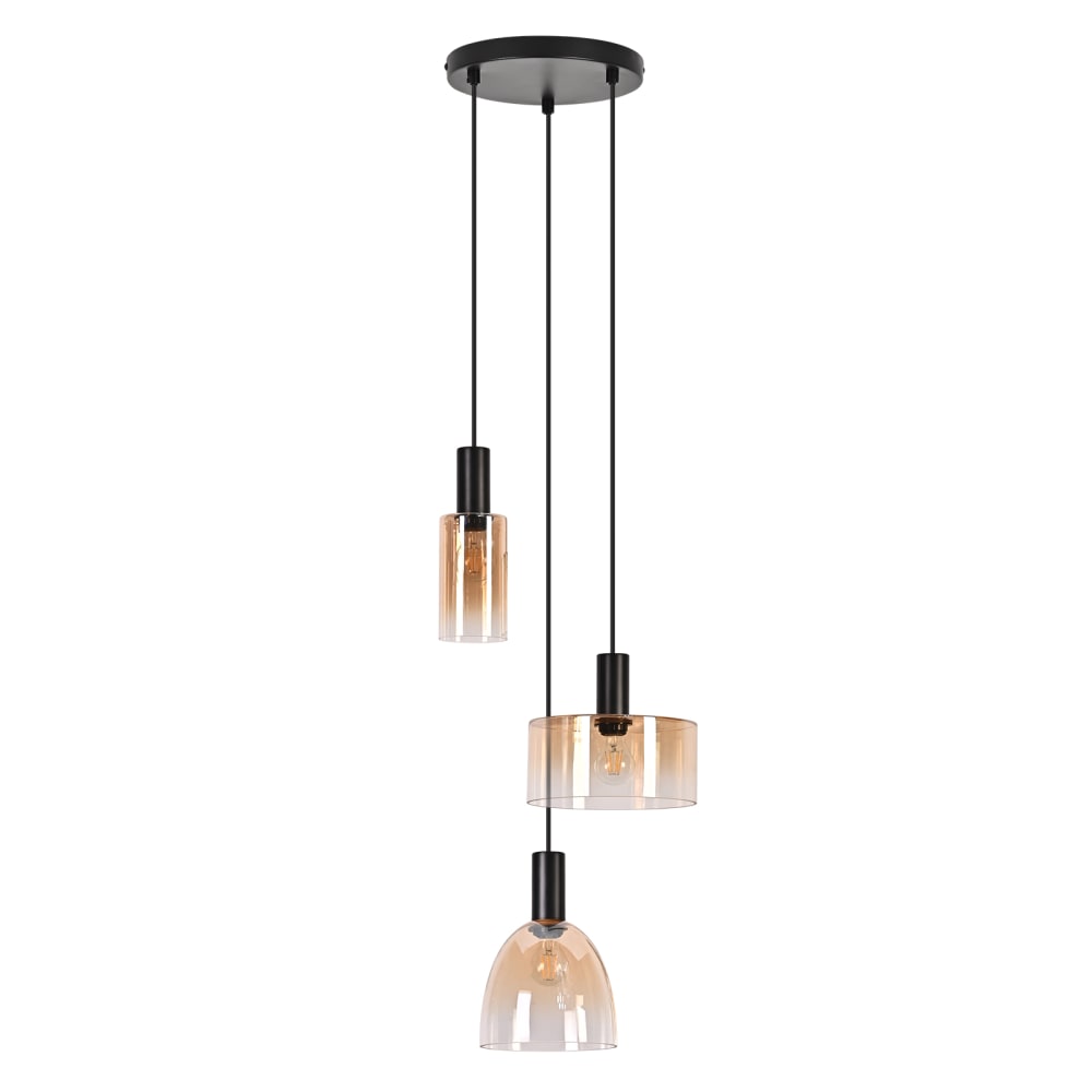 Suspension en fer et verre, noir mat et ambré, h.180.5cm