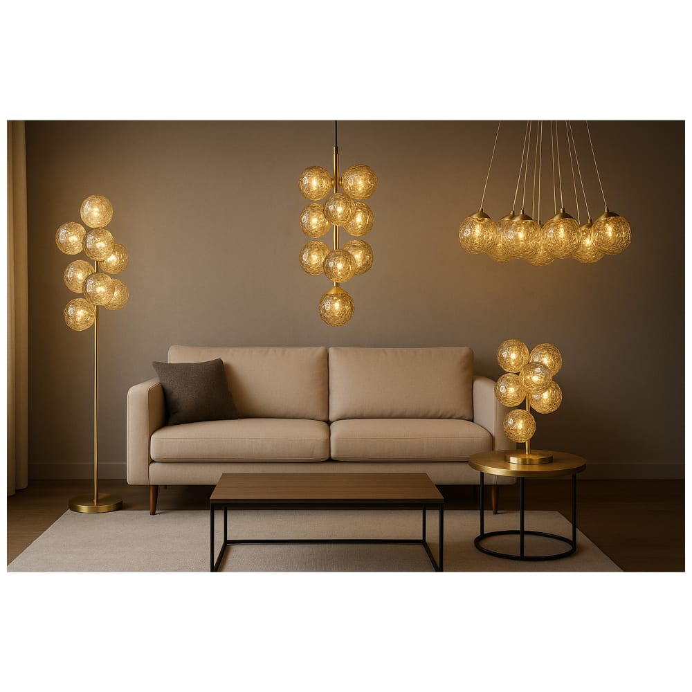 Lampe boules en verre doré 24x24x58 cm — vue 3