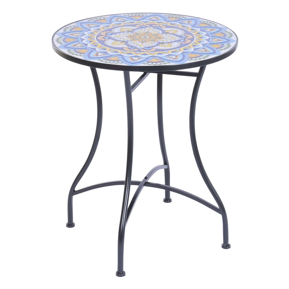 Table extérieure en pierre et acier multicolore 60x60x72 cm