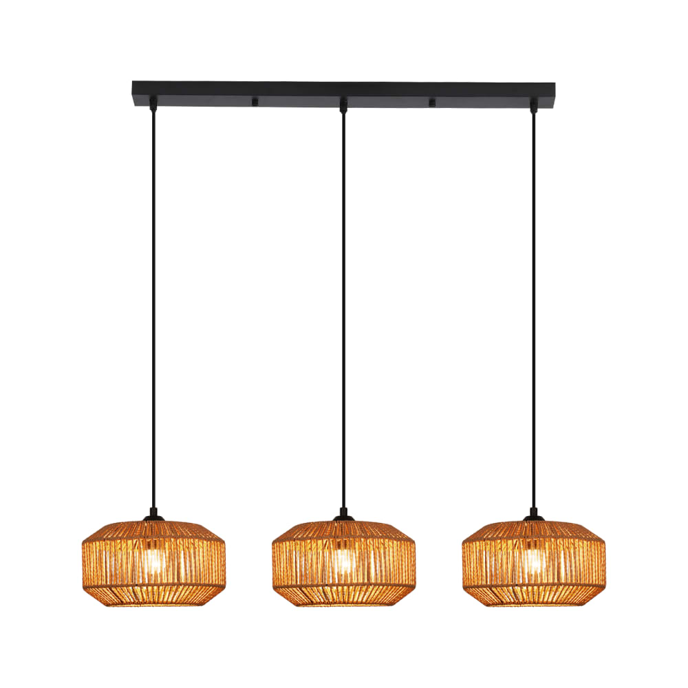 ZMH Pendelleuchte Eisen Webpapierschirm, H.150CM, Sand-Schwarz Hellbraun style vintage Schwarz Metall