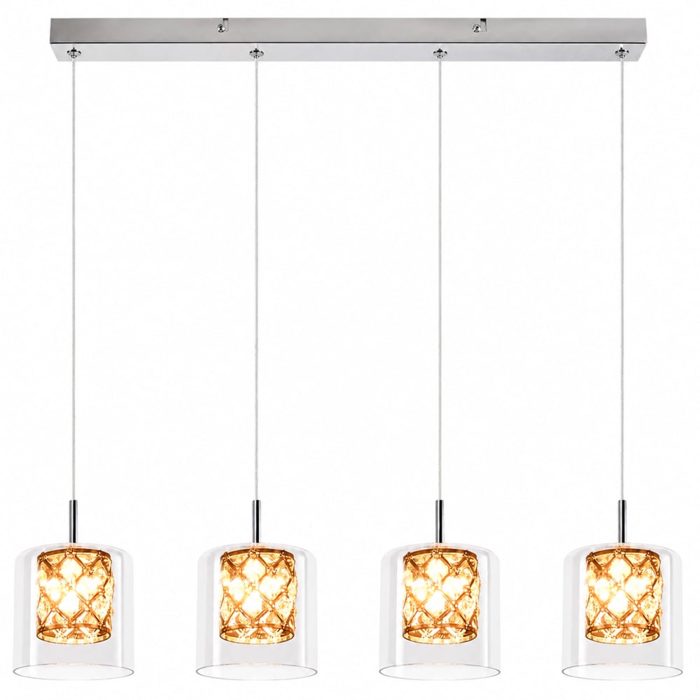 Suspension en fer et cristal, chromé, h.140cm