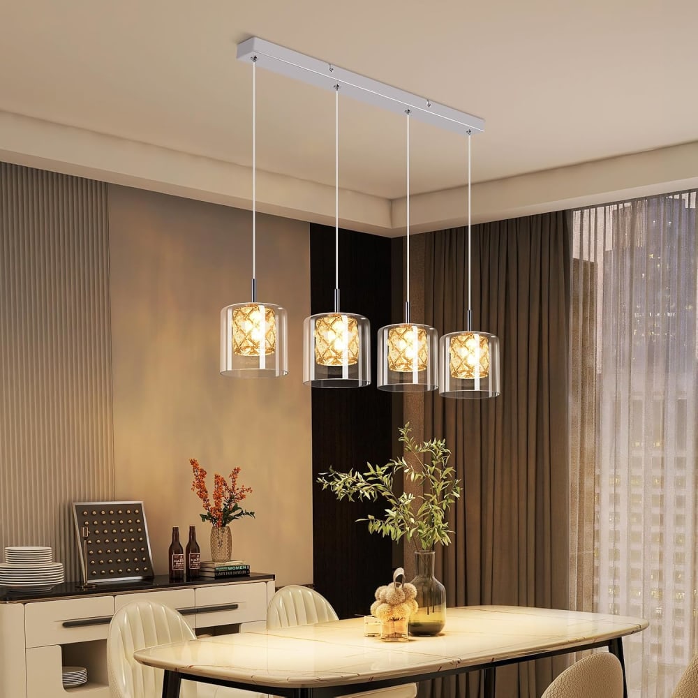 Suspension en fer et cristal, chromé, h.140cm — vue 4
