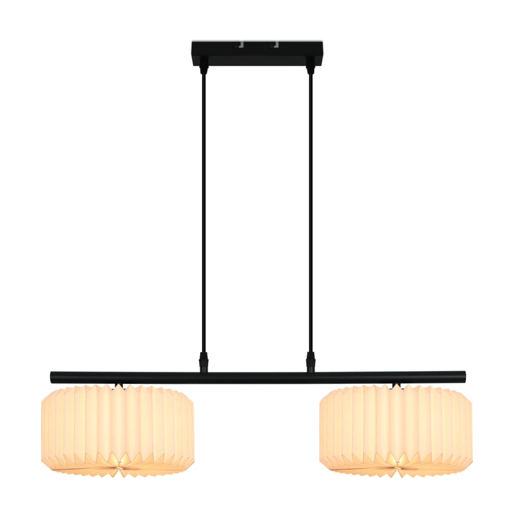 ZMH Pendelleuchte, Papier+Eisen, H.144CM, Weiß+Sand-Schwarz Schwarz Metall