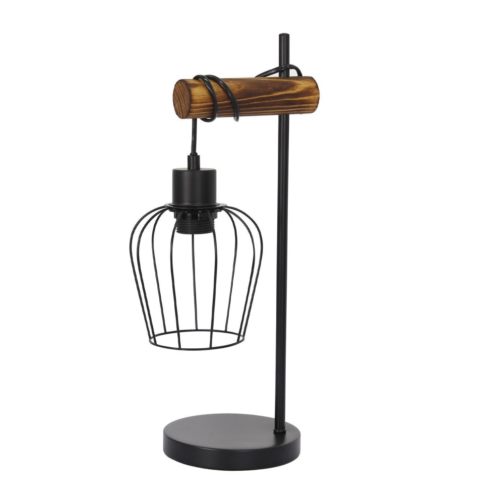 ZMH Tischlampe Eisen Holz 46x20x15cm Schwarz E27 style vintage Schwarz Stahl