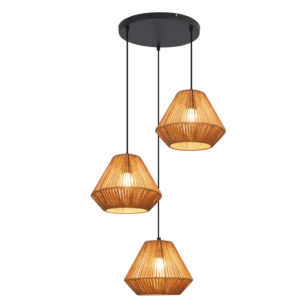 ZMH Pendelleuchte Eisen Webpapierschirm, H.150CM, Sand-Schwarz Hellbraun style vintage Schwarz Metall