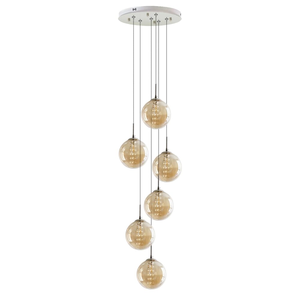 Suspension en fer et verre, ambré, h.150cm