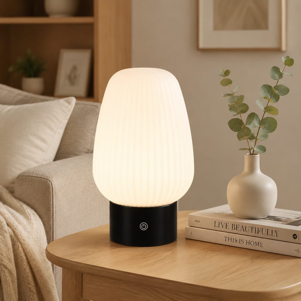 Lampe de table verre blanc 21x13x8.7cm led — vue 3