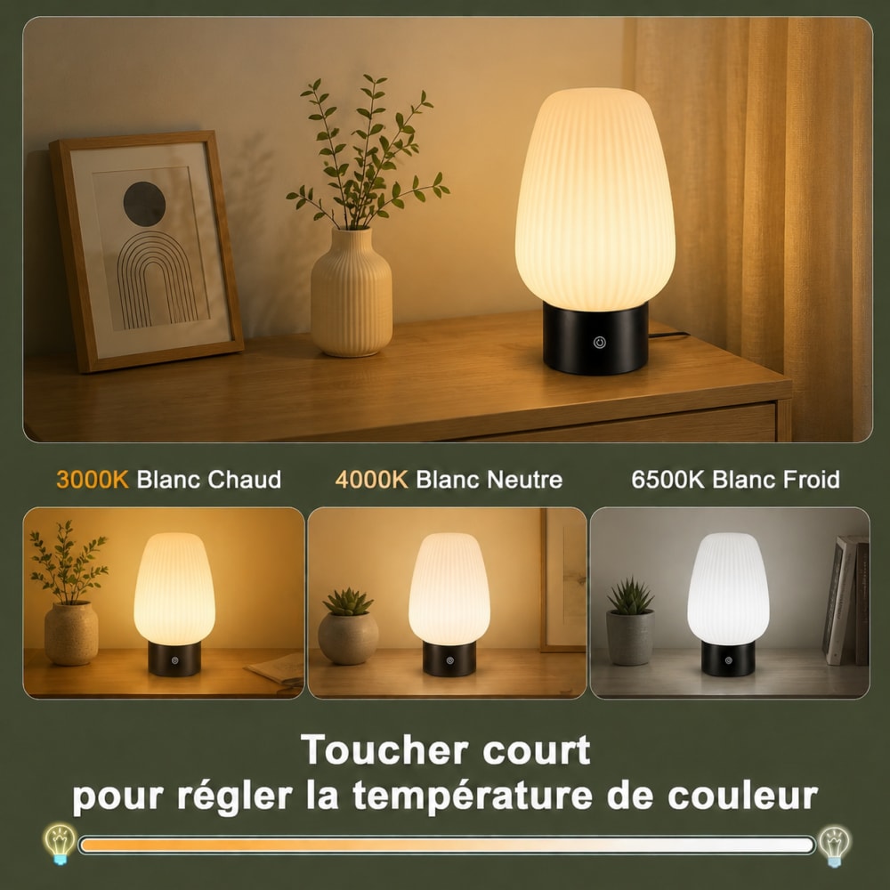 Lampe de table verre blanc 21x13x8.7cm led — vue 4