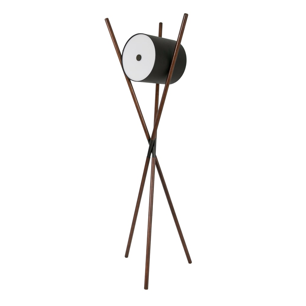 The Lumine Stehleuchte aus Holz mit schwarzem Kunstleder und dunklem Nussbaum style modern - Holz