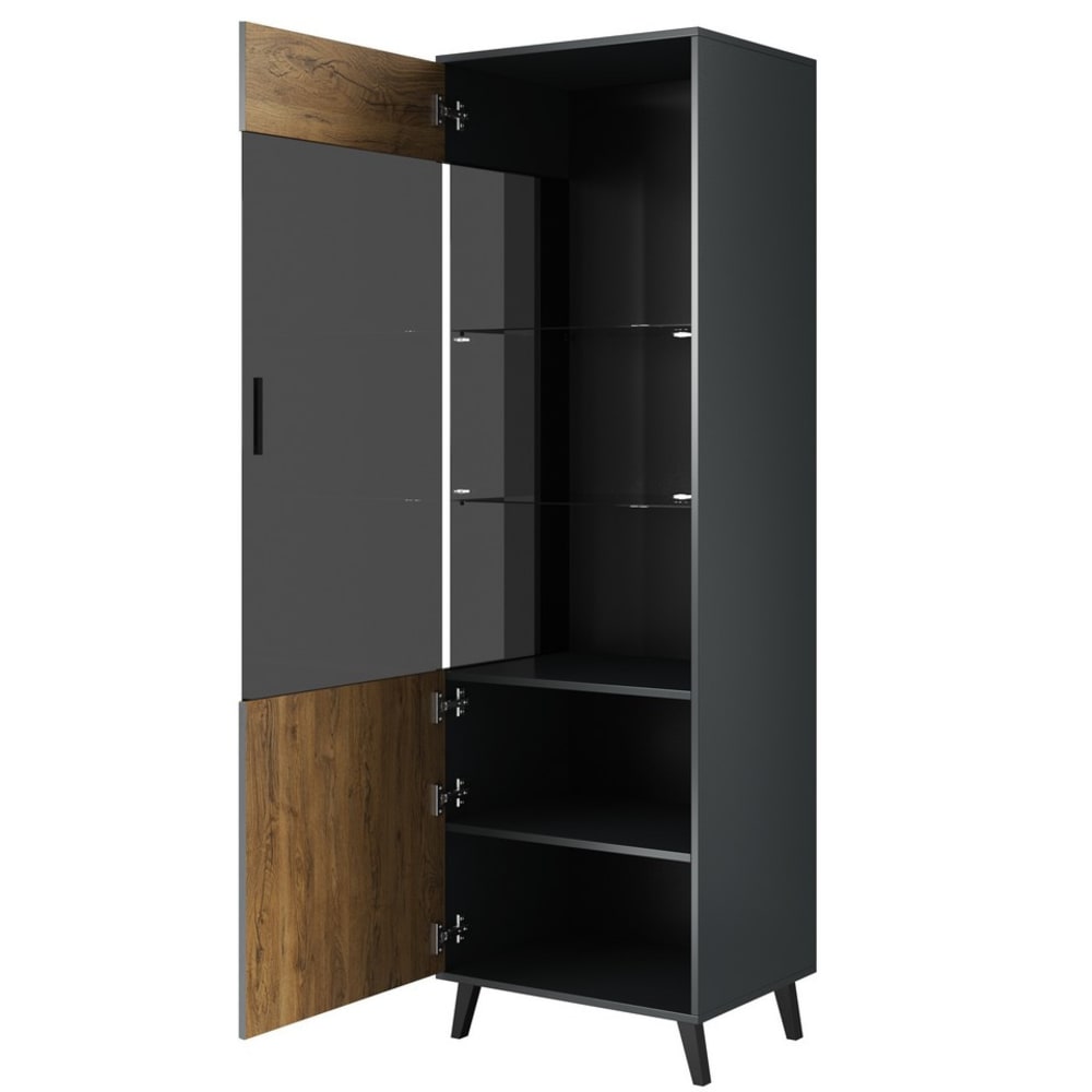 Vitrine grise et style bois work 192cm