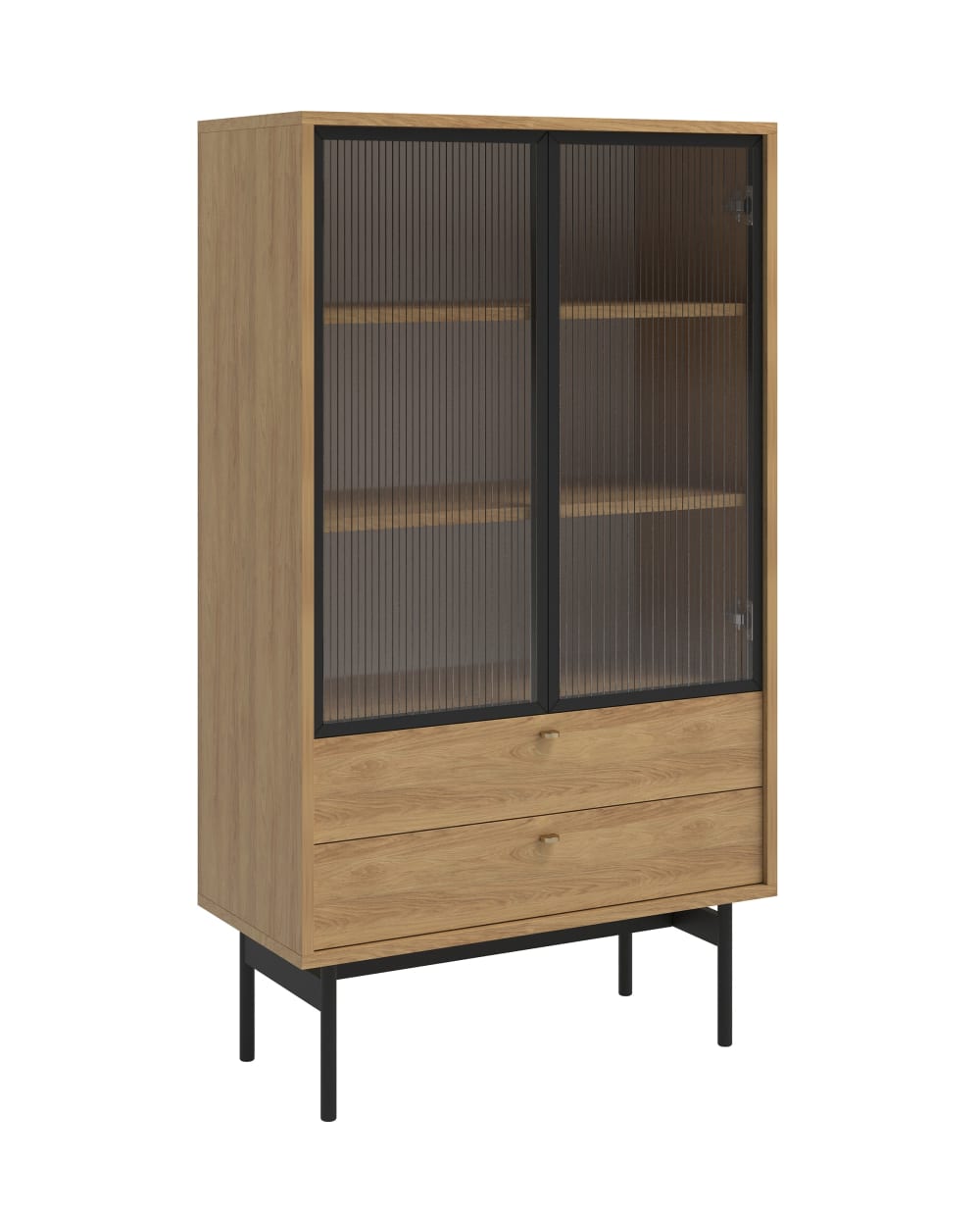 Vitrine 2 portes avec 2 tiroirs aspect bois clair 150 cm Vitrine 2 portes avec 2 tiroirs aspect bois clair 150 cm