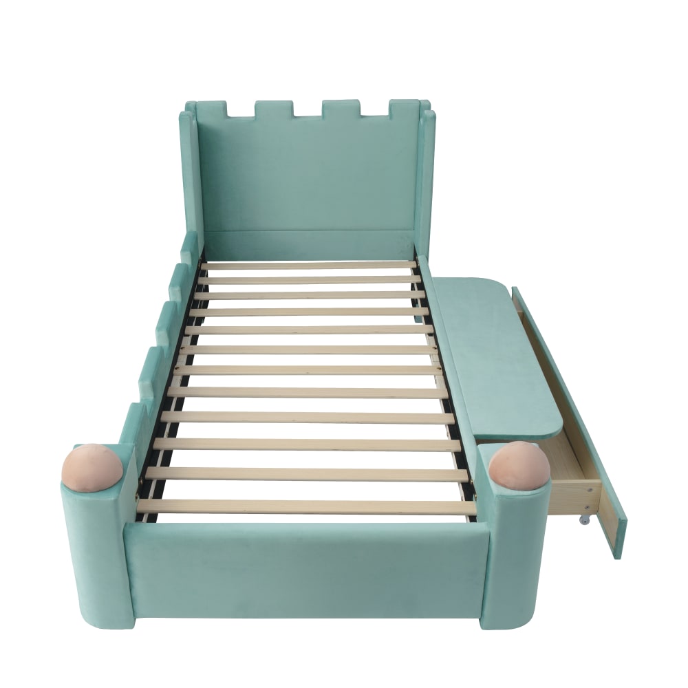 Lit tapissier enfant en sami bleu vert 90x200cm