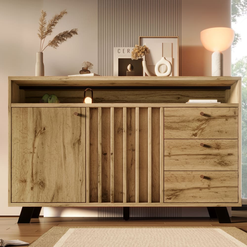 Sideboard aus Holzwerkstoff mit Lamellenfront 120x40x85cm, Eiche