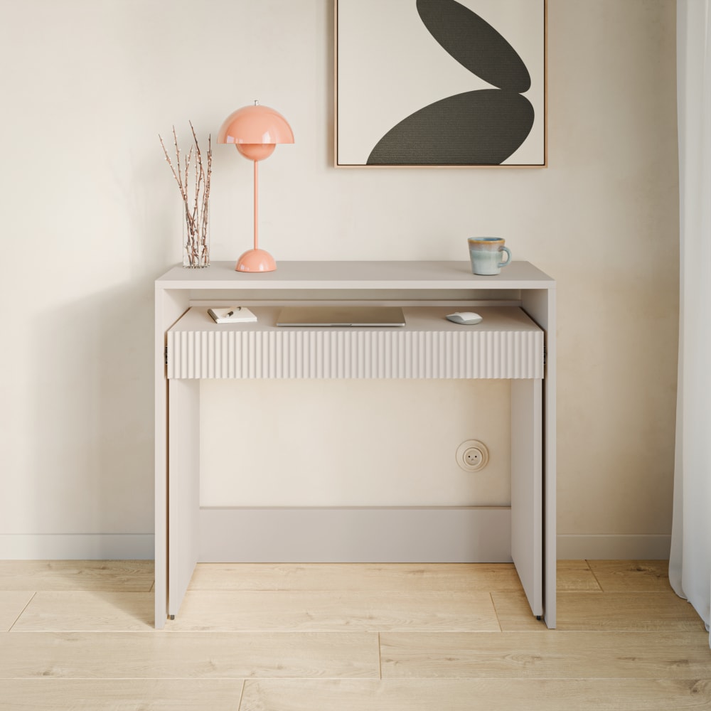 Bureau extensible avec 1 tiroir et cannelures cachemire 98 cm