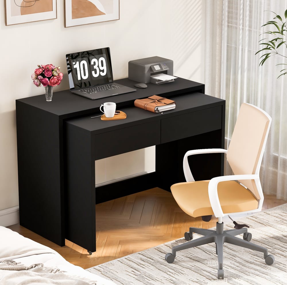 Schreibtisch aus spanplatte mit rollen 110x40x78 cm schwarz -