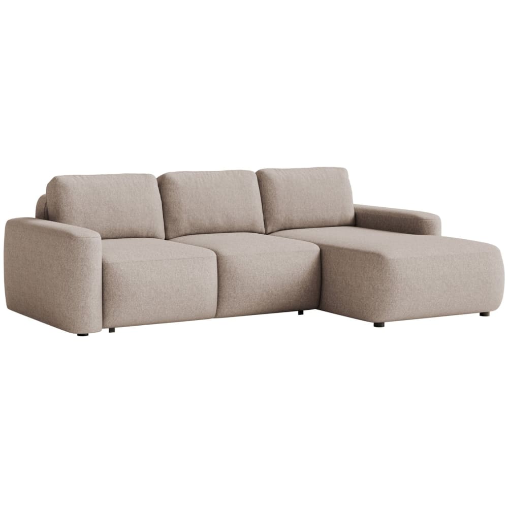 Canapé d'angle convertible, angle à droite, en chenille, beige