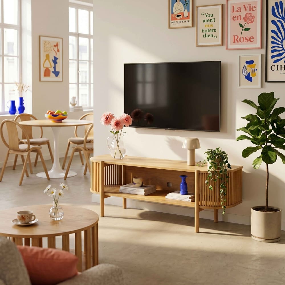 TV-Schrank im Boho-Stil, 160 cm, helles Holzoptik - Maisons Du