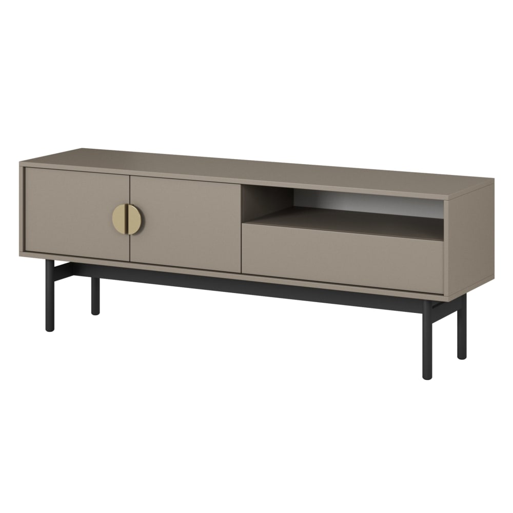 Meuble tv 1 tiroir et 1 niche gris pierre 154 cm