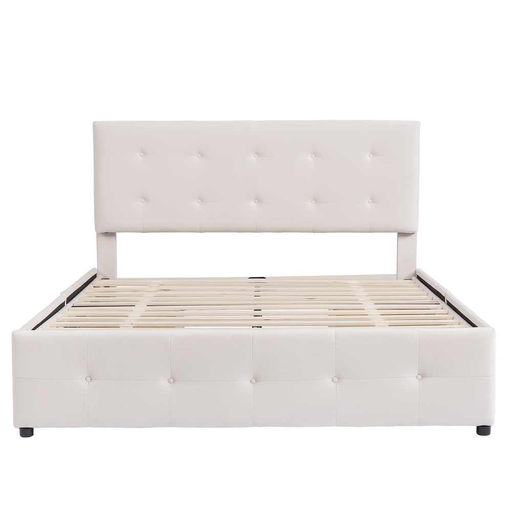 Lit tapissier double en sami beige 140x200cm