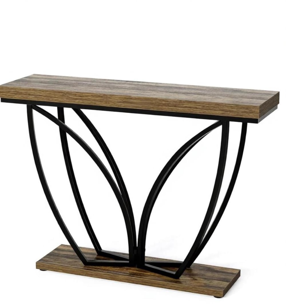 REDOM Konsolentisch aus Metall-Holz 105x30 cm, Schwarz/Rustikalbraun style industrial Schwarz Metall