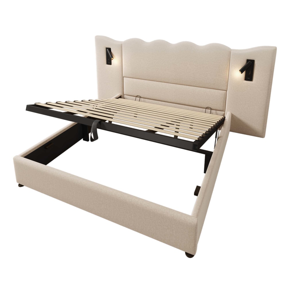 Lit double en lin beige 180x200 cm