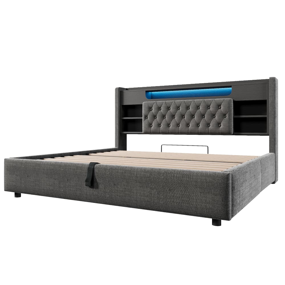 Lit tapissier double en lin gris 180x200cm Lit tapissier double en lin gris 180x200cm
