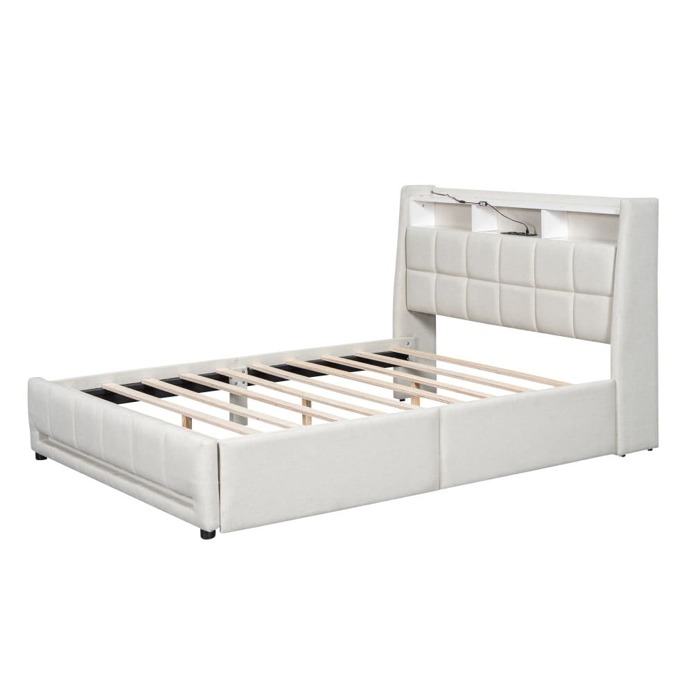Lit tapissier en lin beige 140x200cm Lit tapissier en lin beige 140x200cm