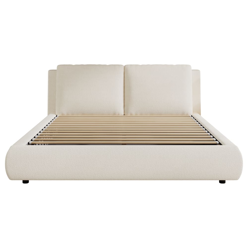 Lit tapissier double en bouclé beige 160x200cm