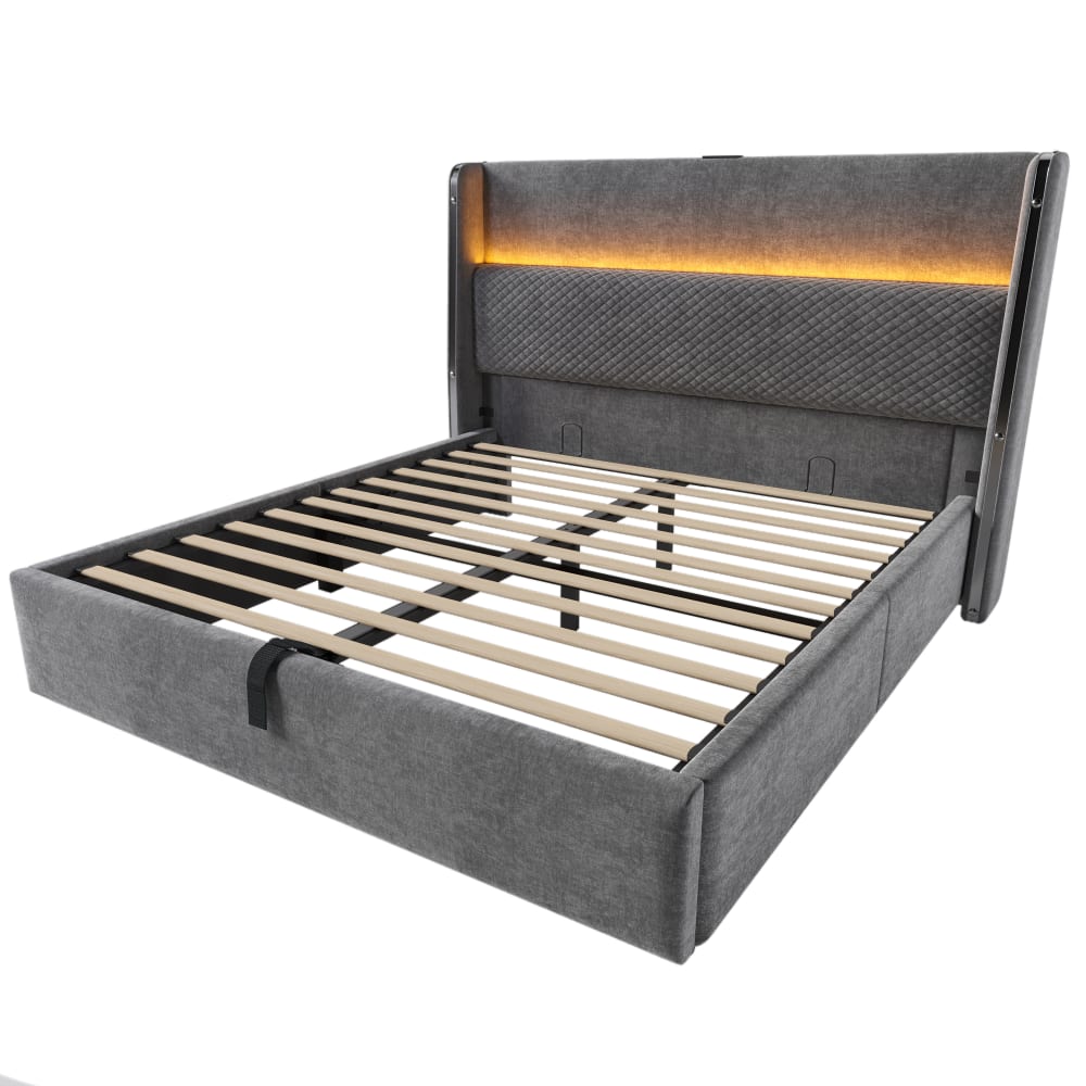 Lit tapissier double en lin gris 140x200cm Lit tapissier double en lin gris 140x200cm