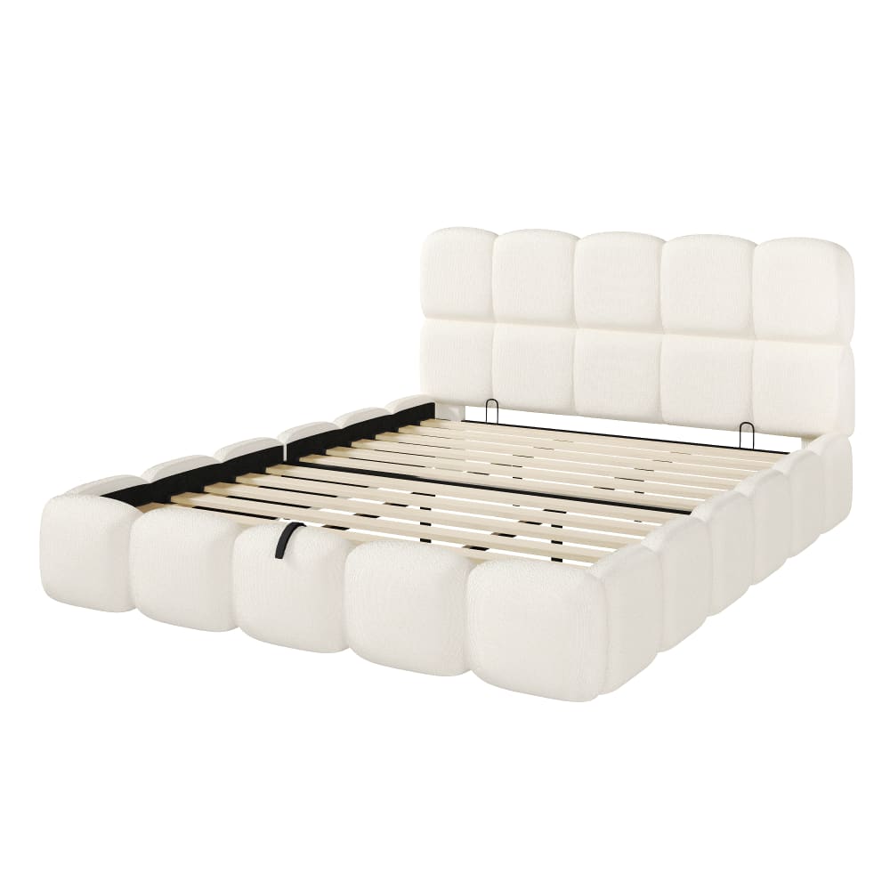 Lit tapissier double en bouclé blanc 180x200cm