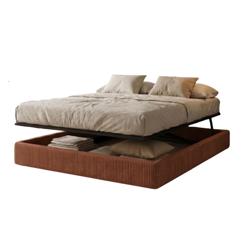 Lit coffre parallèle velours côtelé terracotta 140x190cm Lit coffre parallèle velours côtelé terracotta 140x190cm