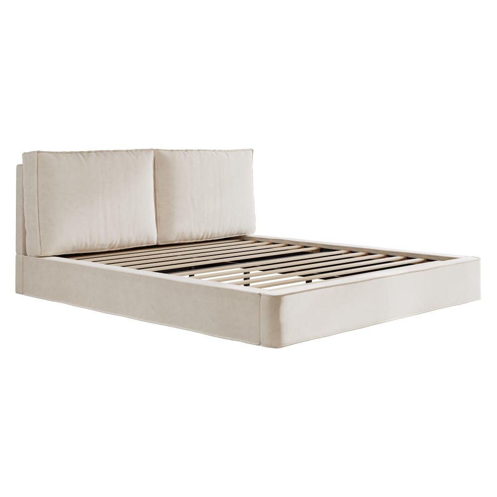 Lit tapissier double en chenille beige 180 x 200cm