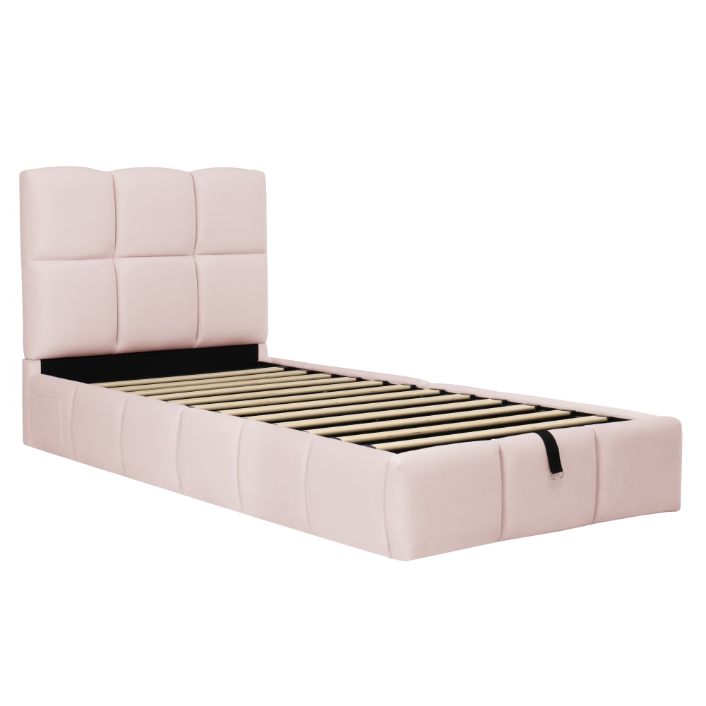 Lit tapissier enfant en sami rose 90 x 200cm