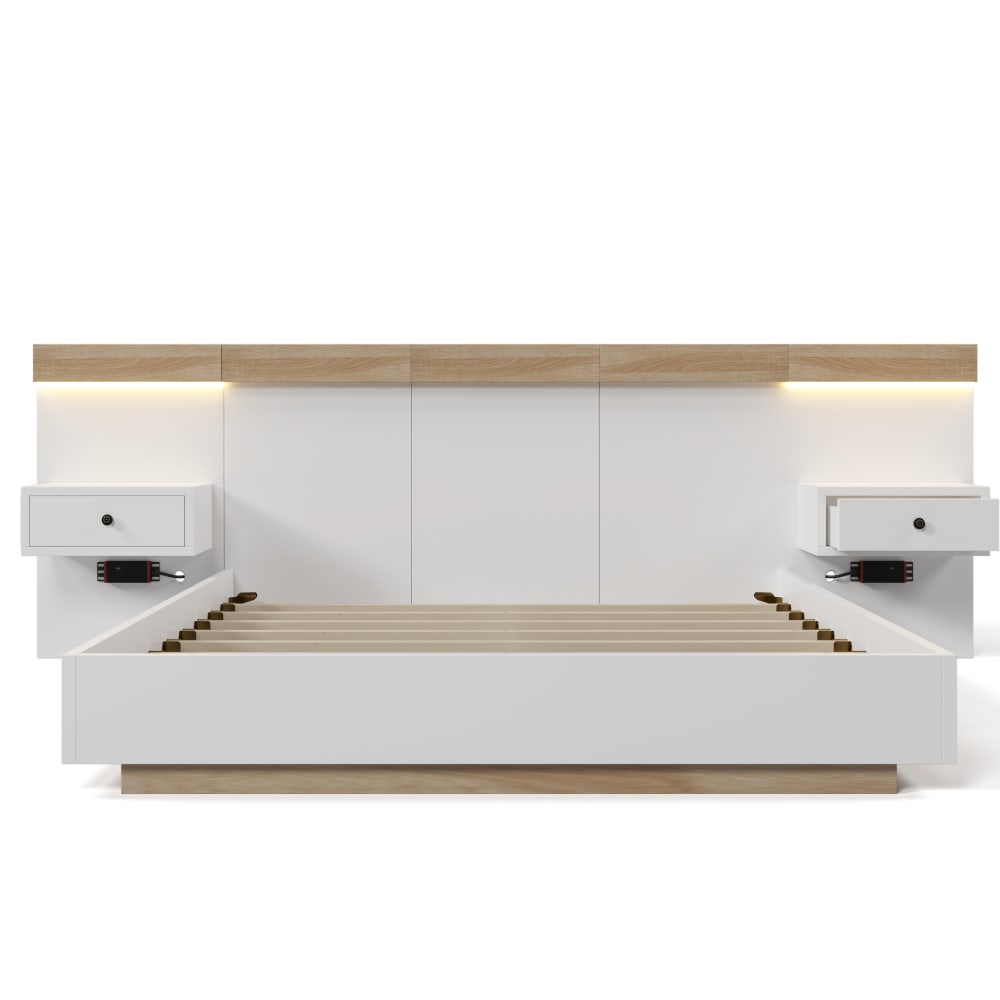 Lit double en bois blanc sonoma 180x200cm