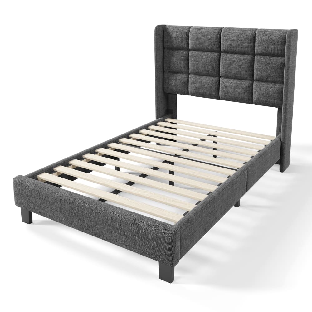 Lit tapissier simple en lin gris 90x200cm