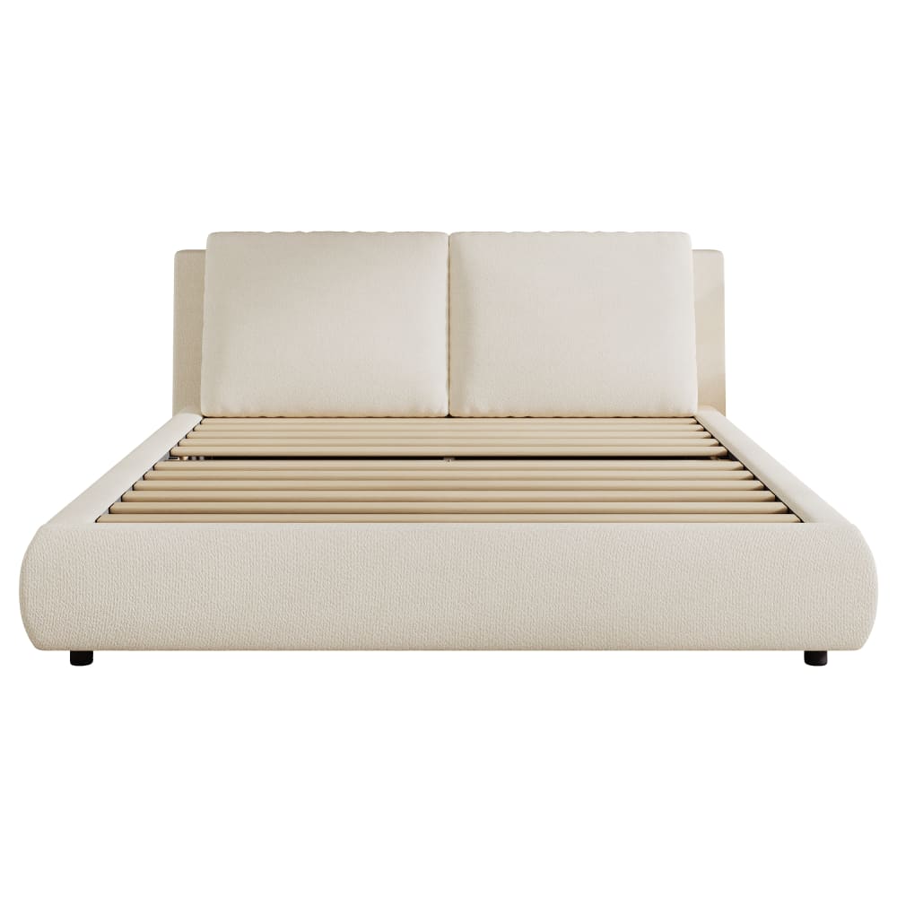Lit tapissier double en bouclé beige 180x200cm