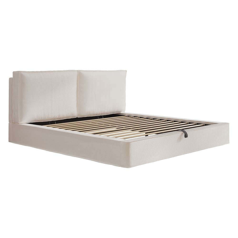 Lit tapissier double en bouclé beige 180 x 200cm