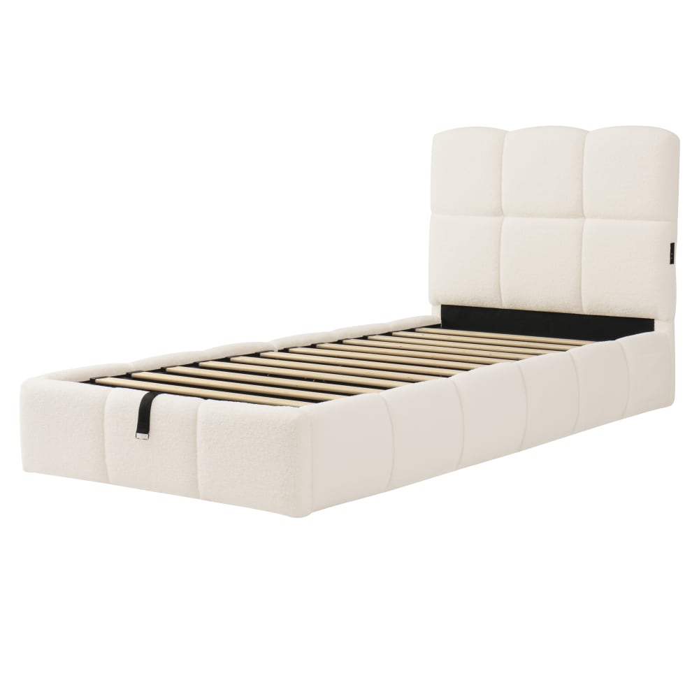 Lit tapissier enfant en bouclé beige 90 x 200cm