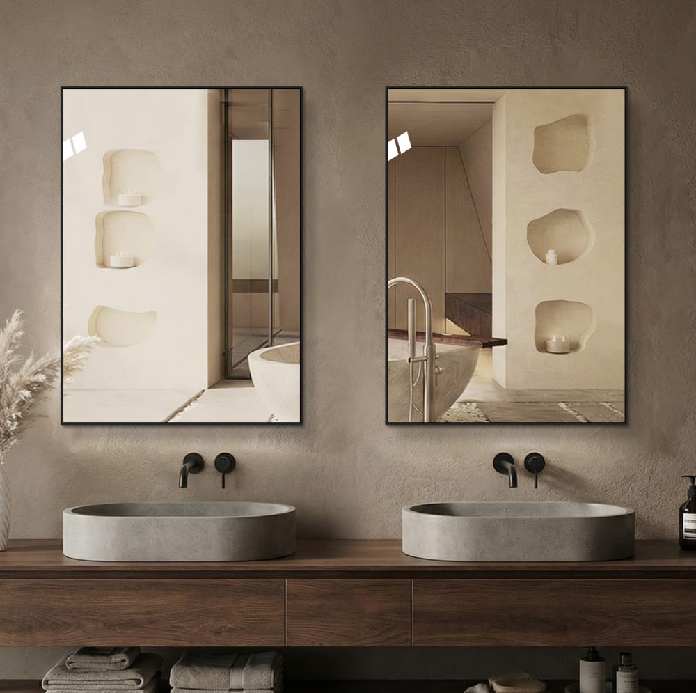 Miroir mural en verre avec cadre aluminium noir 50x70 cm