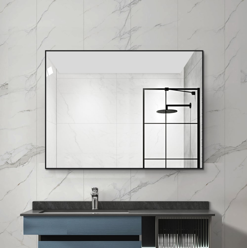 Miroir salle de bain en verre avec pose mixte noir 60x80 cm — vue 4