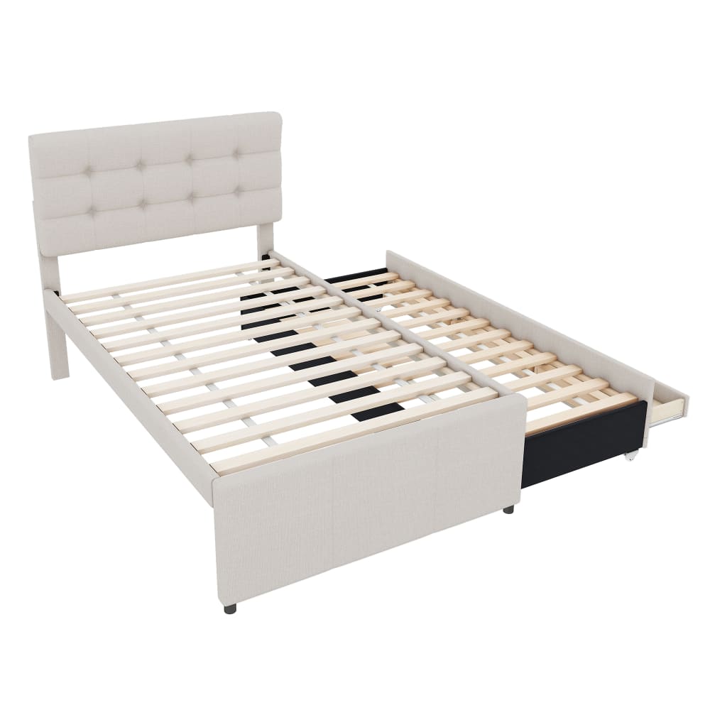 Lit tapissier en tissu beige 90x200cm