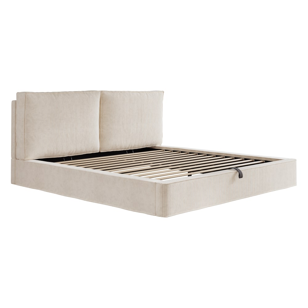 Lit tapissier double en cord beige 180 x 200cm