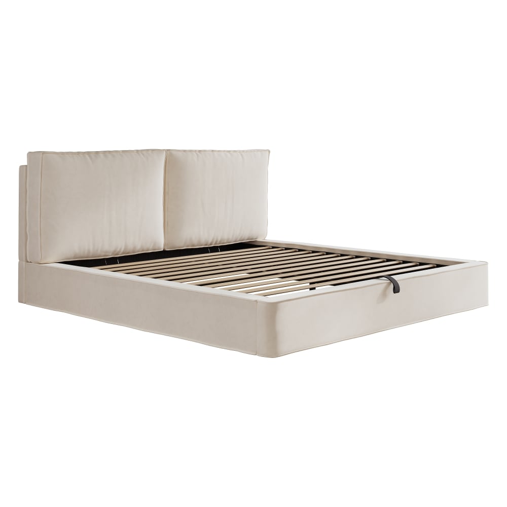 Lit tapissier double en sami beige 180 x 200cm