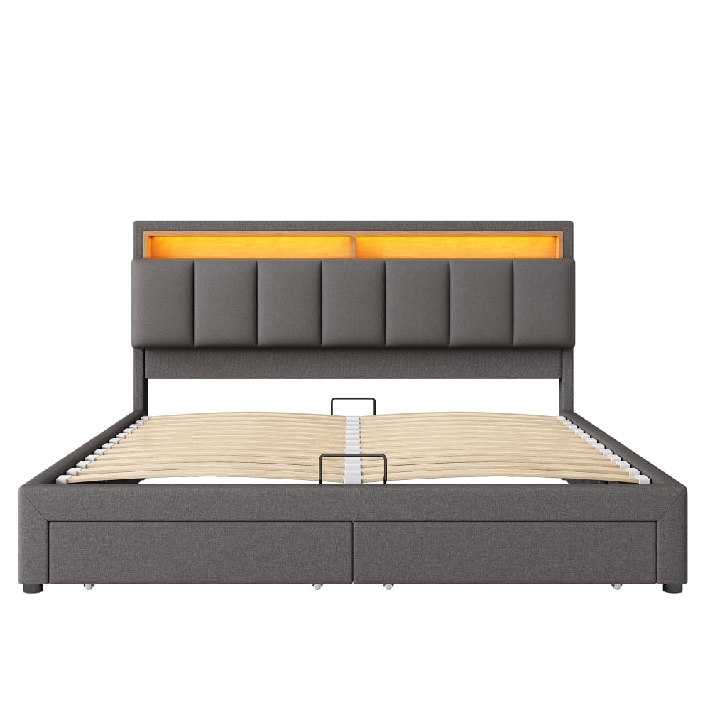 Lit tapissier double en lin gris 180x200cm Lit tapissier double en lin gris 180x200cm