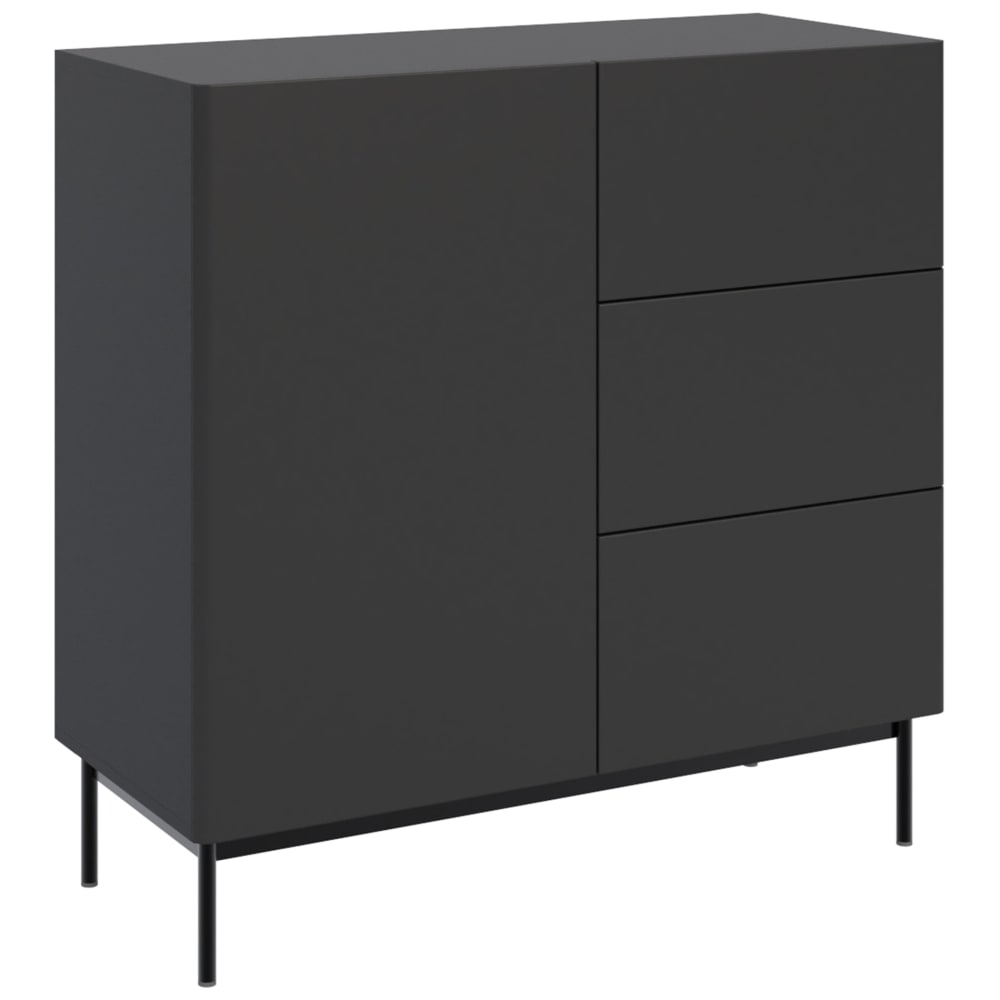 Buffet 1 porte et 3 tiroirs noir 100 cm