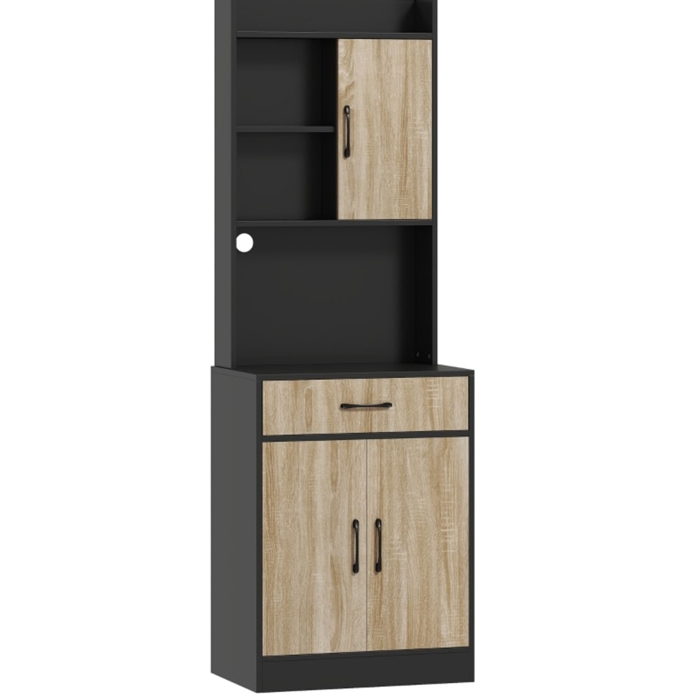 REDOM Küchenschrank aus Holz mit Kabeldurchlass 60x40x180 cm, Naturholz style modern Beige