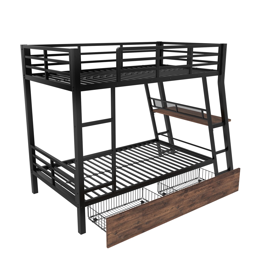 Lit superposé avec bureau LED et tiroirs noir 90x200 cm