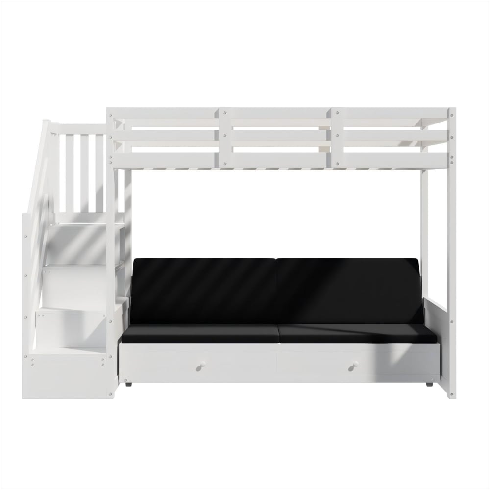 Lit superposé avec canapé et rangements blanc 90x200 cm