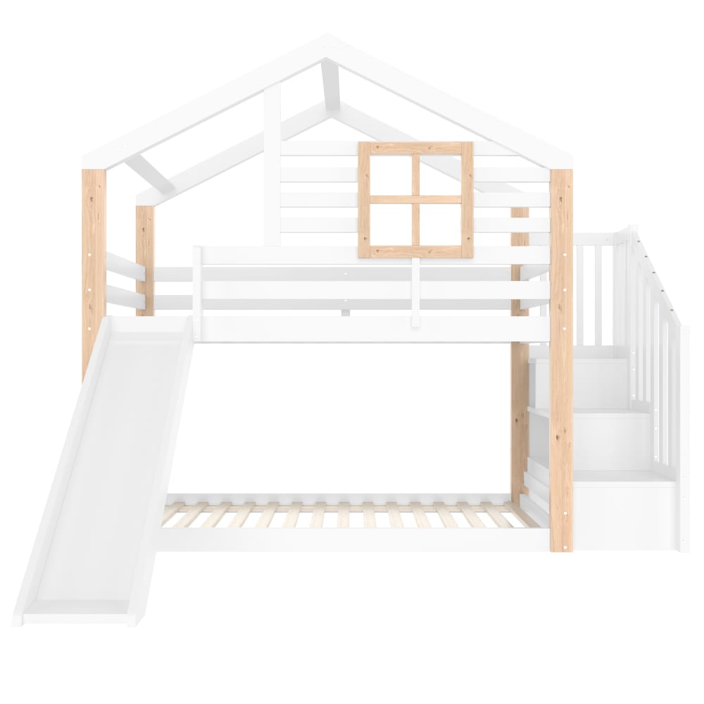 Etagenbett Haus mit Rutsche und Stauraum weiß 90x200 cm - Maisons
